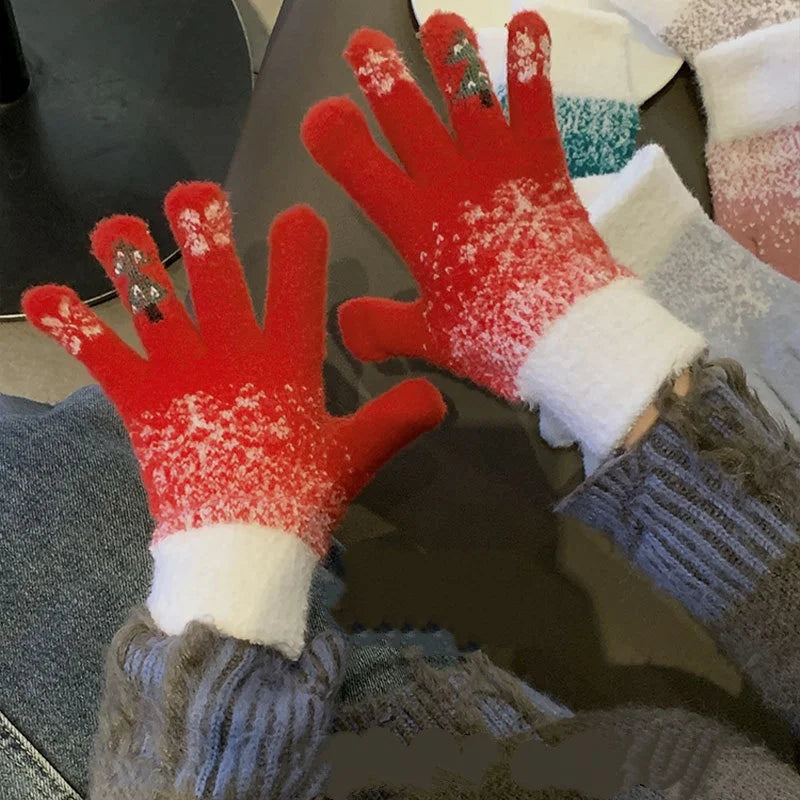 Zentrivo Festive Fleece Lined Knit Fingerless Gloves