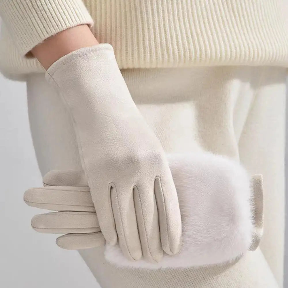 Zentrivo Suede Rabbit Fur Touch Screen Winter Gloves