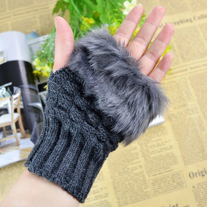 Zentrivo Faux Fur Fingerless Winter Gloves Hand Warmer