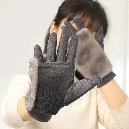 Zentrivo Suede Rabbit Fur Touch Screen Winter Gloves