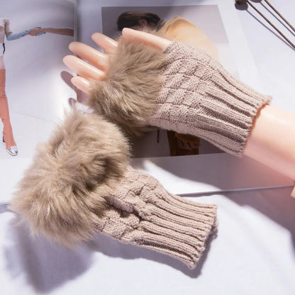 Zentrivo Faux Fur Fingerless Winter Gloves Hand Warmer