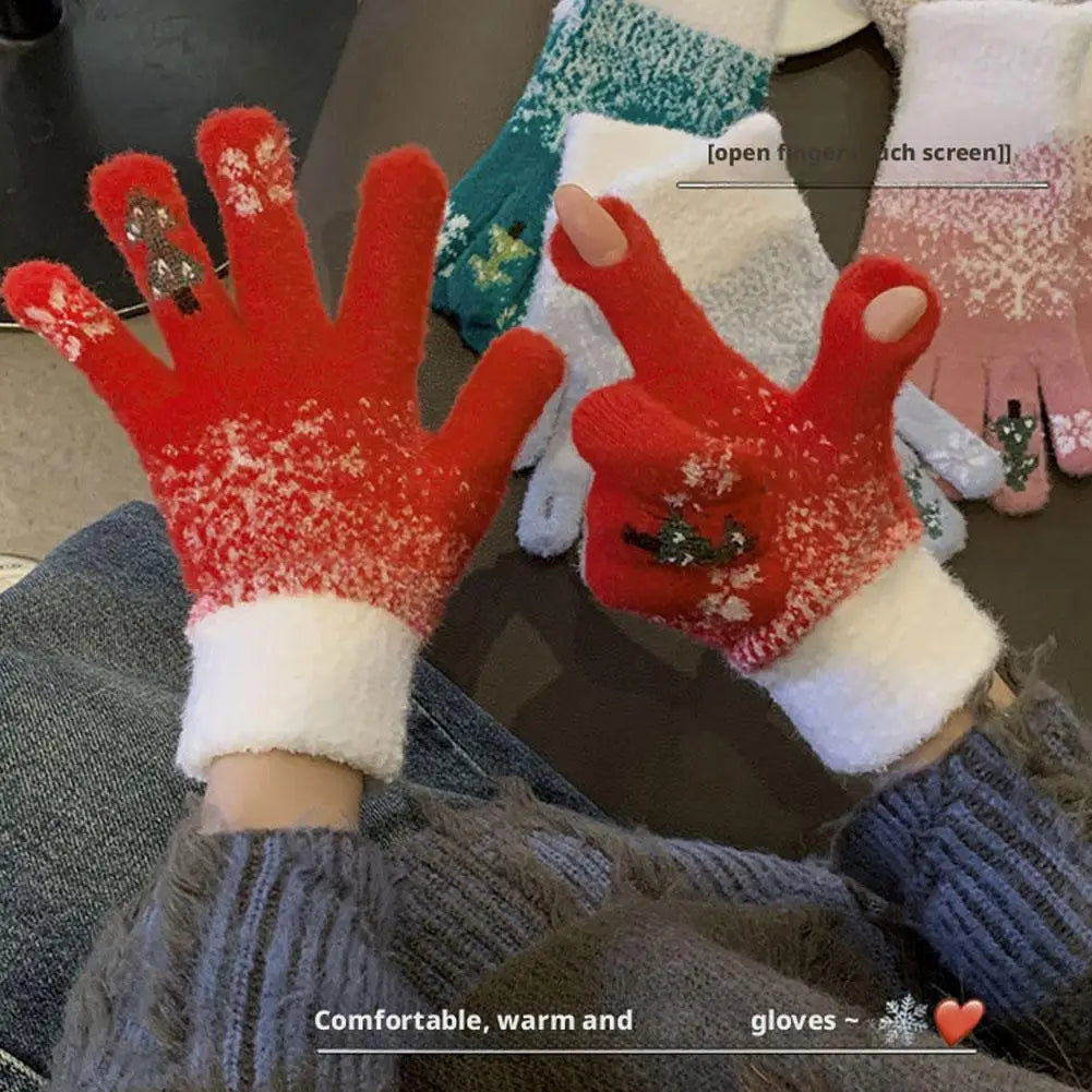 Zentrivo Festive Fleece Lined Knit Fingerless Gloves