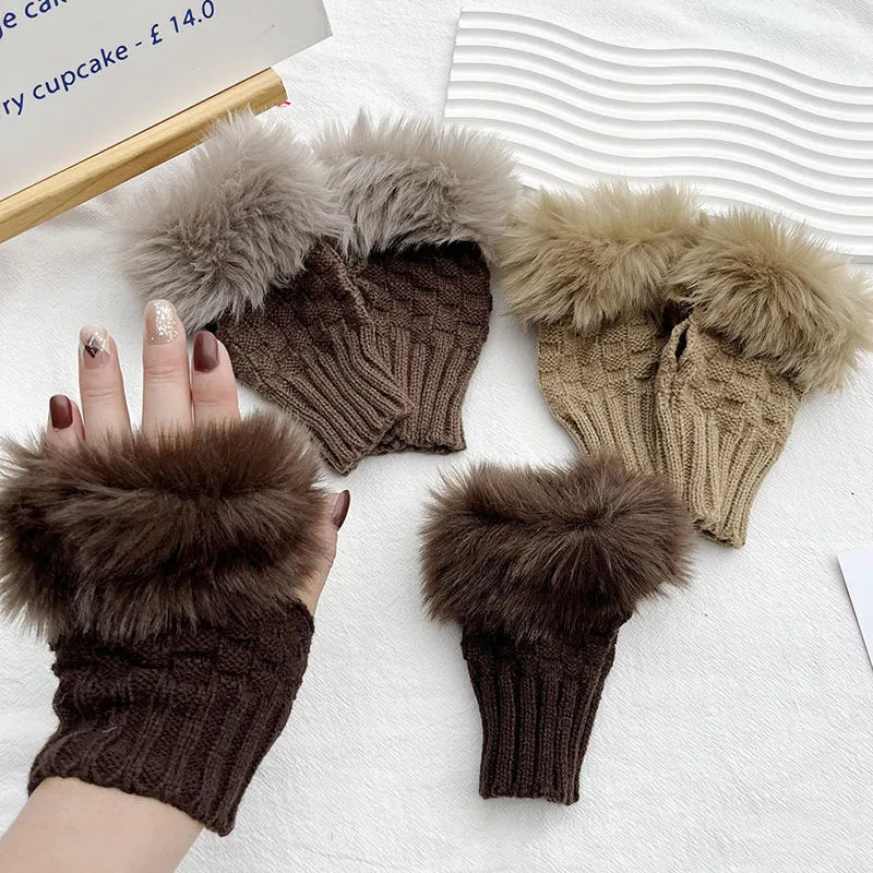 Zentrivo Faux Fur Fingerless Winter Gloves Hand Warmer