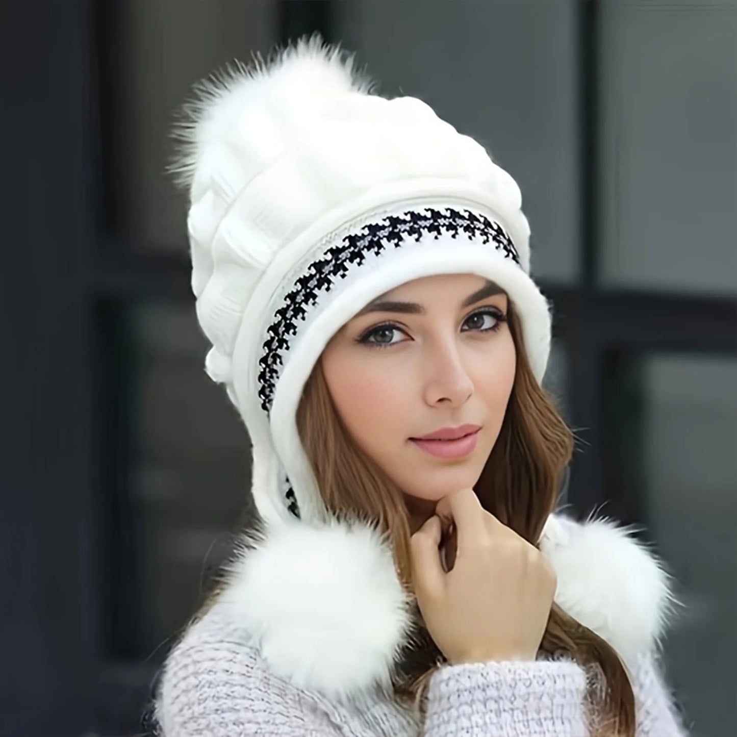 Zentrivo Fleece Lined Winter Hat with Faux Fur Hat Pom Pom