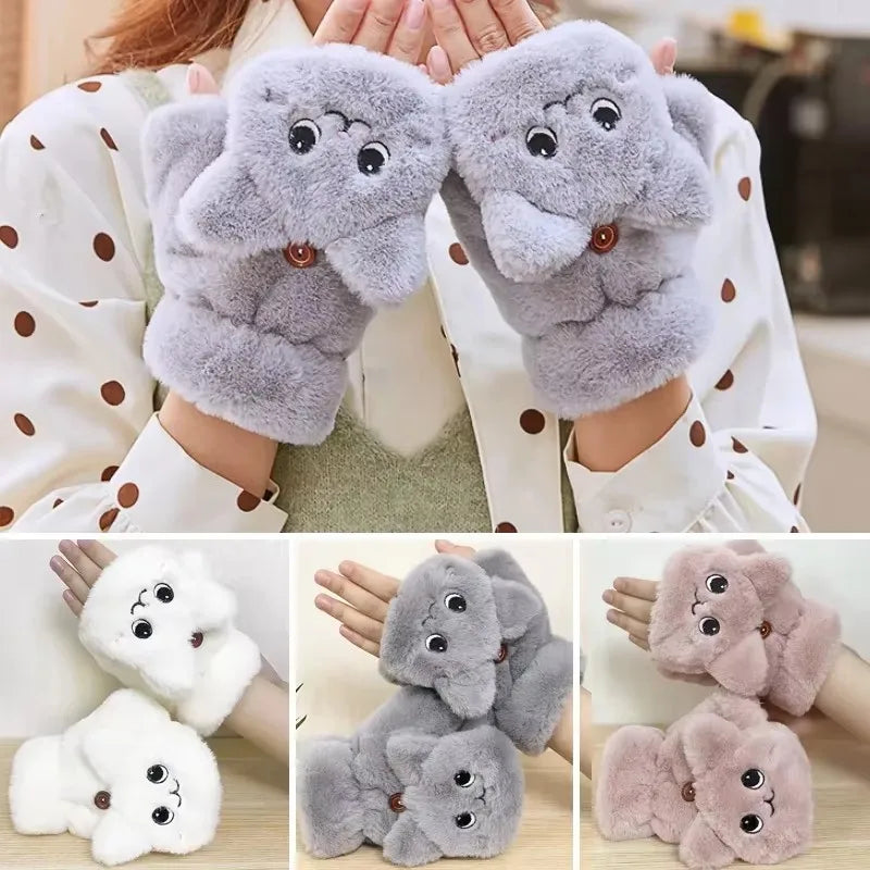 Zentrivo Plush Animal Fingerless Gloves