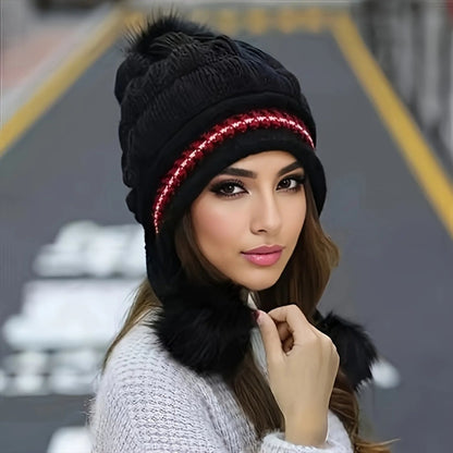 Zentrivo Fleece Lined Winter Hat with Faux Fur Hat Pom Pom