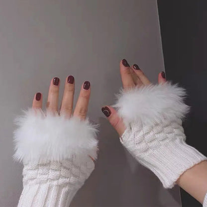 Zentrivo Faux Fur Fingerless Winter Gloves Hand Warmer