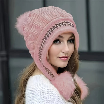Zentrivo Fleece Lined Winter Hat with Faux Fur Hat Pom Pom