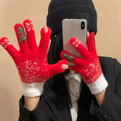 Zentrivo Festive Fleece Lined Knit Fingerless Gloves
