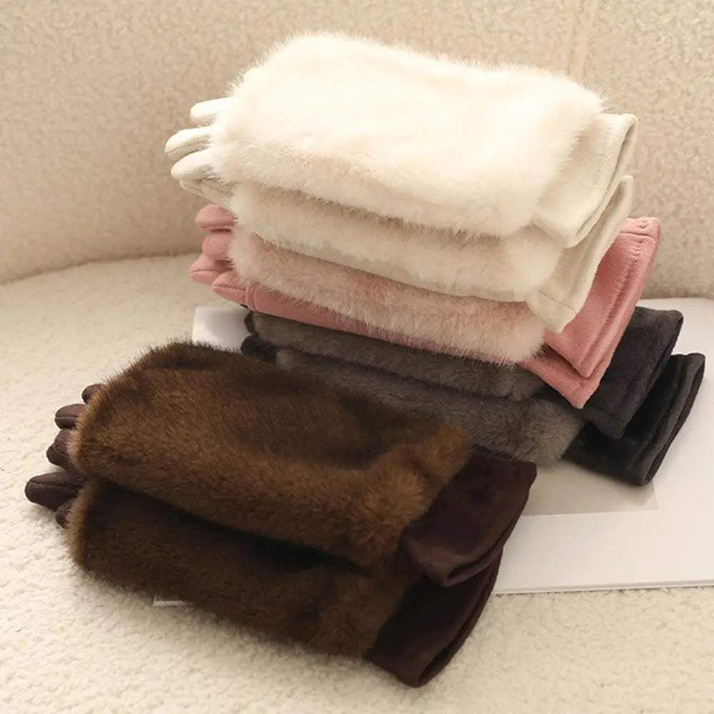 Zentrivo Suede Rabbit Fur Touch Screen Winter Gloves