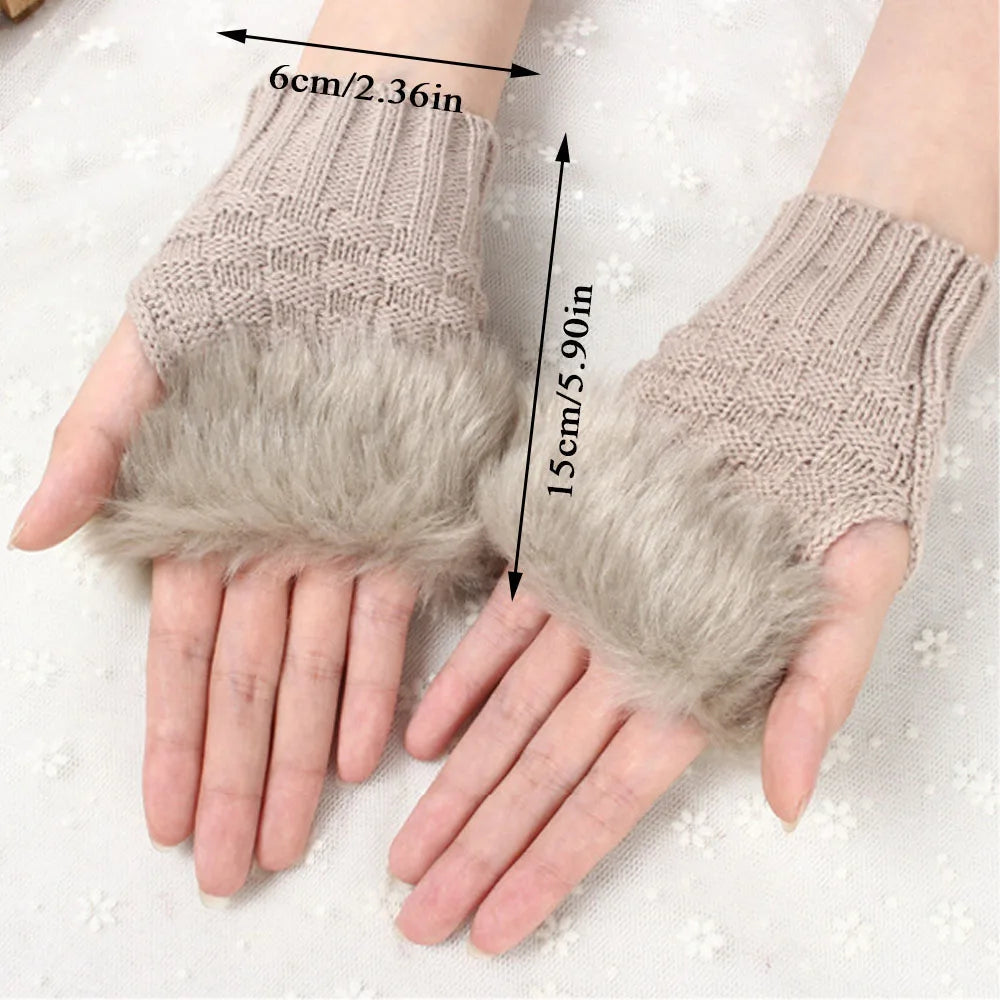 Zentrivo Faux Fur Fingerless Winter Gloves Hand Warmer
