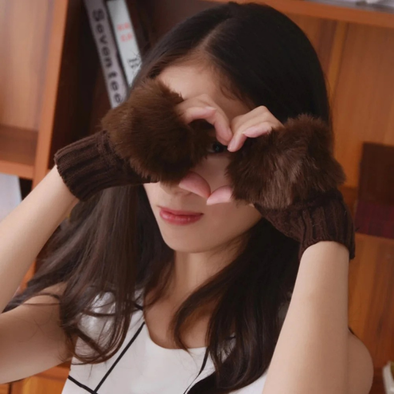 Zentrivo Faux Fur Fingerless Winter Gloves Hand Warmer
