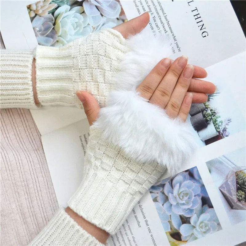 Zentrivo Faux Fur Fingerless Winter Gloves Hand Warmer
