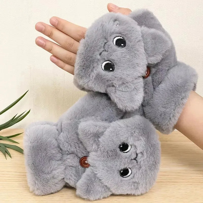 Zentrivo Plush Animal Fingerless Gloves