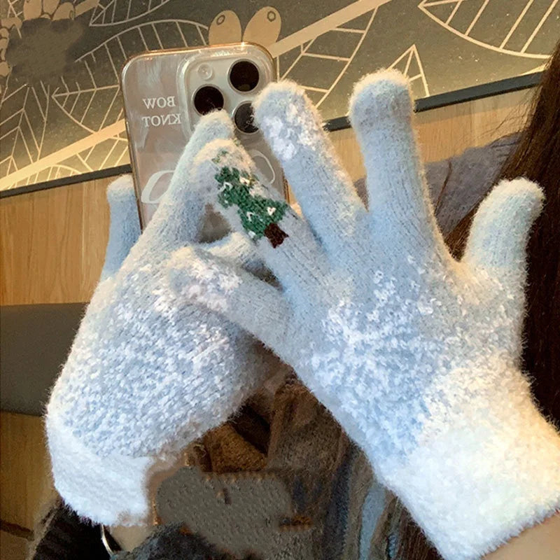 Zentrivo Festive Fleece Lined Knit Fingerless Gloves