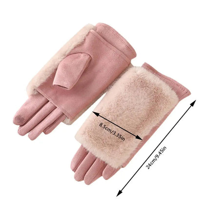 Zentrivo Suede Rabbit Fur Touch Screen Winter Gloves