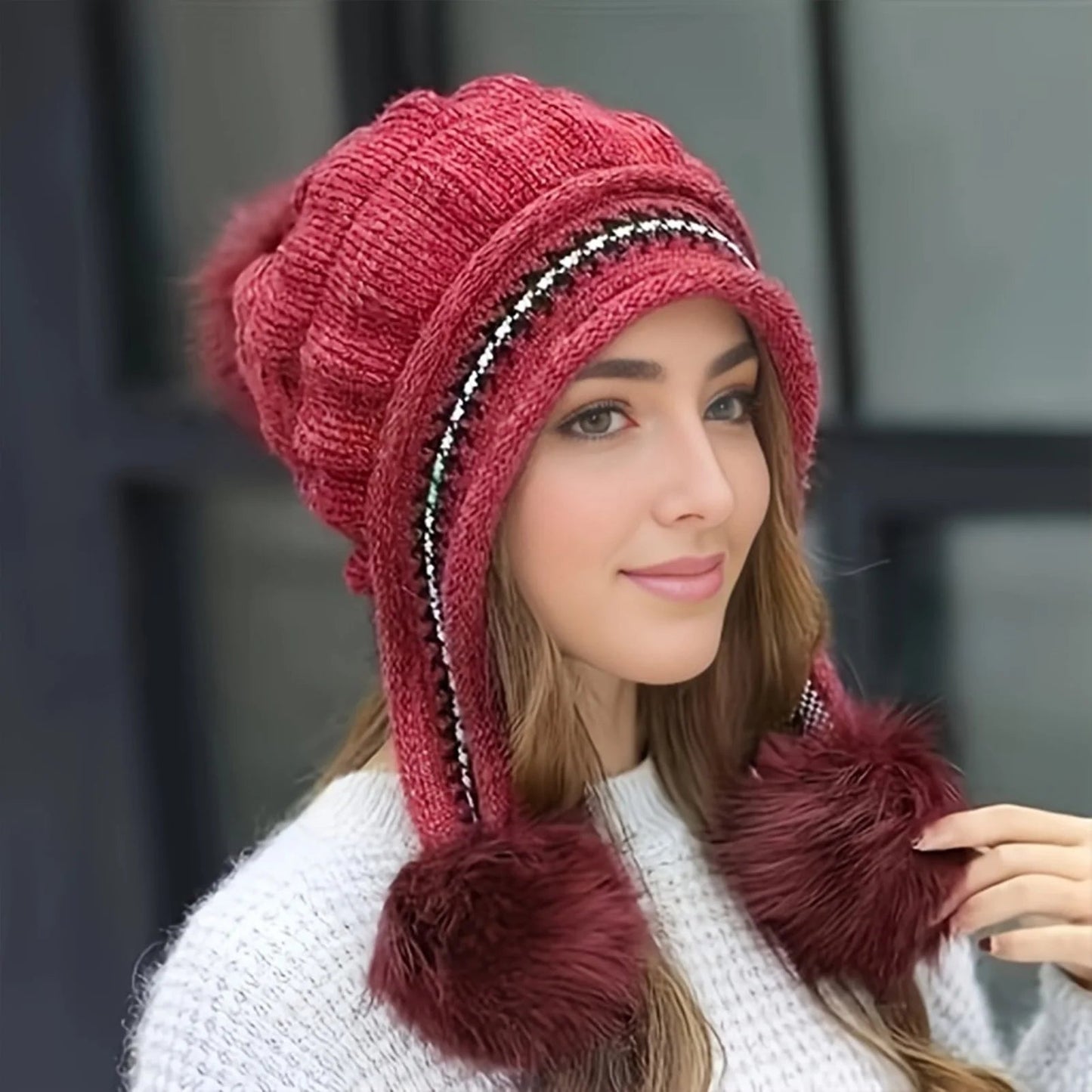 Zentrivo Fleece Lined Winter Hat with Faux Fur Hat Pom Pom