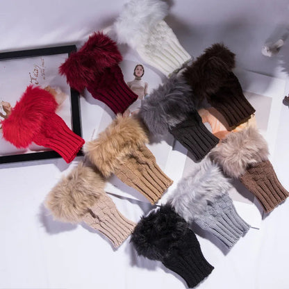Zentrivo Faux Fur Fingerless Winter Gloves Hand Warmer