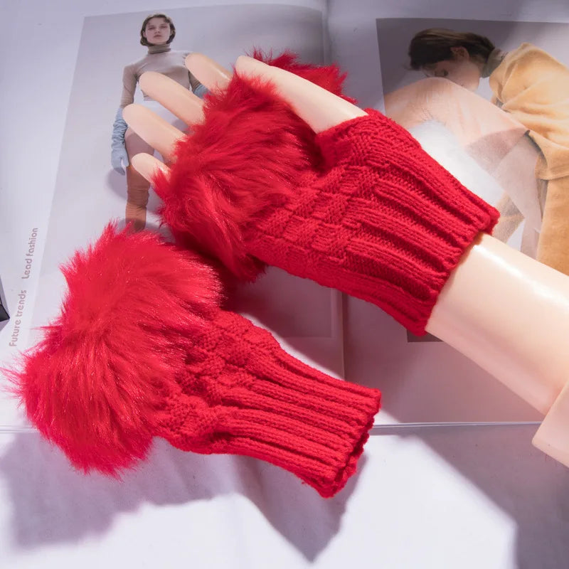 Zentrivo Faux Fur Fingerless Winter Gloves Hand Warmer