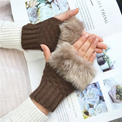 Zentrivo Faux Fur Fingerless Winter Gloves Hand Warmer