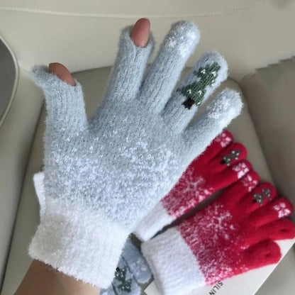 Zentrivo Festive Fleece Lined Knit Fingerless Gloves