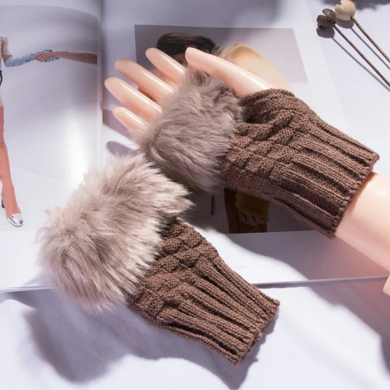 Zentrivo Faux Fur Fingerless Winter Gloves Hand Warmer