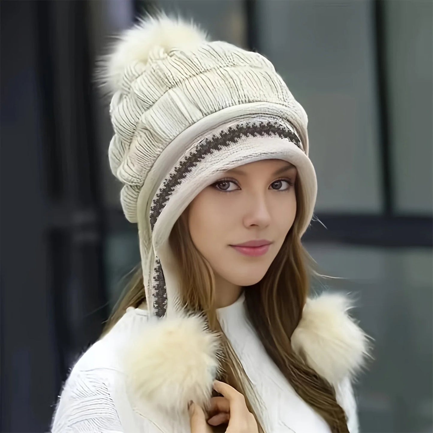 Zentrivo Fleece Lined Winter Hat with Faux Fur Hat Pom Pom