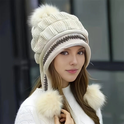 Zentrivo Fleece Lined Winter Hat with Faux Fur Hat Pom Pom