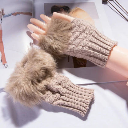 Zentrivo Faux Fur Fingerless Winter Gloves Hand Warmer