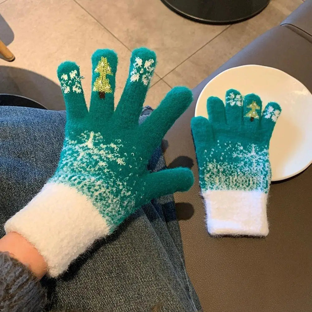 Zentrivo Festive Fleece Lined Knit Fingerless Gloves