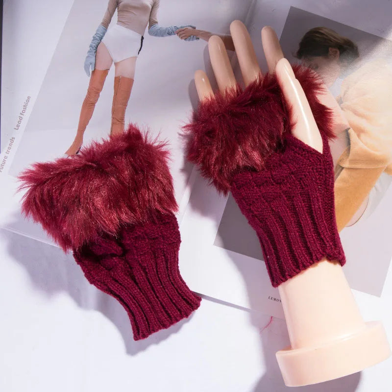Zentrivo Faux Fur Fingerless Winter Gloves Hand Warmer