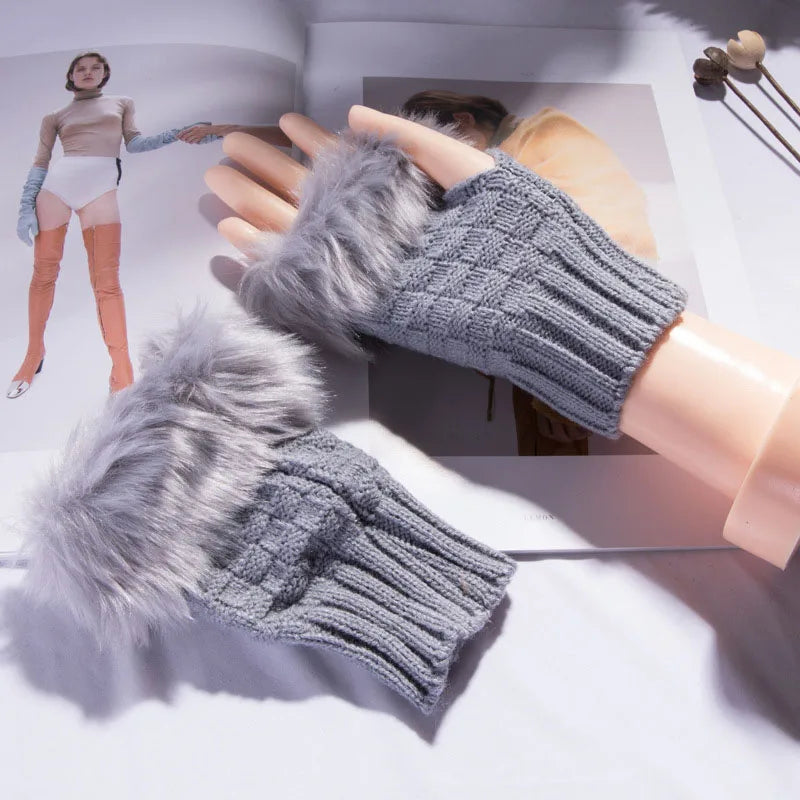 Zentrivo Faux Fur Fingerless Winter Gloves Hand Warmer