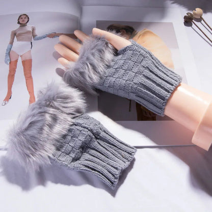 Zentrivo Faux Fur Fingerless Winter Gloves Hand Warmer