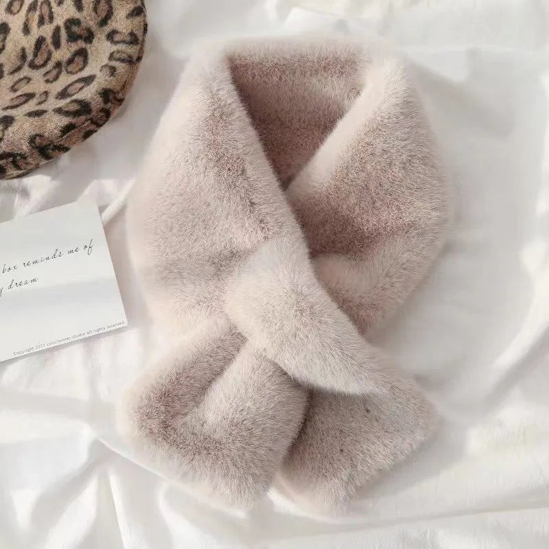 Zentrivo Faux Fur Cross Collar Neck Warmer Winter Scarf