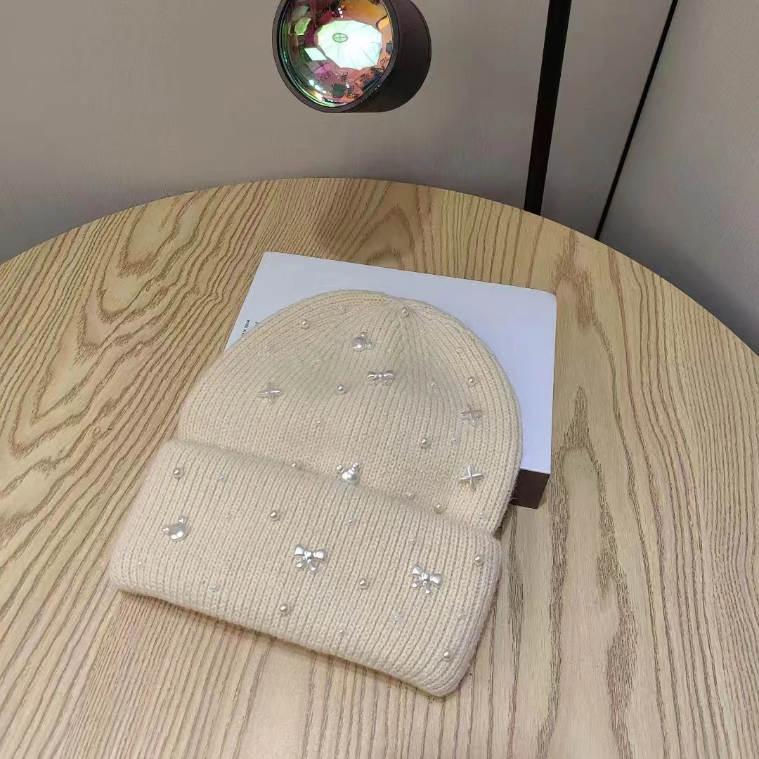 Zentrivo Pearl Accent Knit Beanie Winter Hat