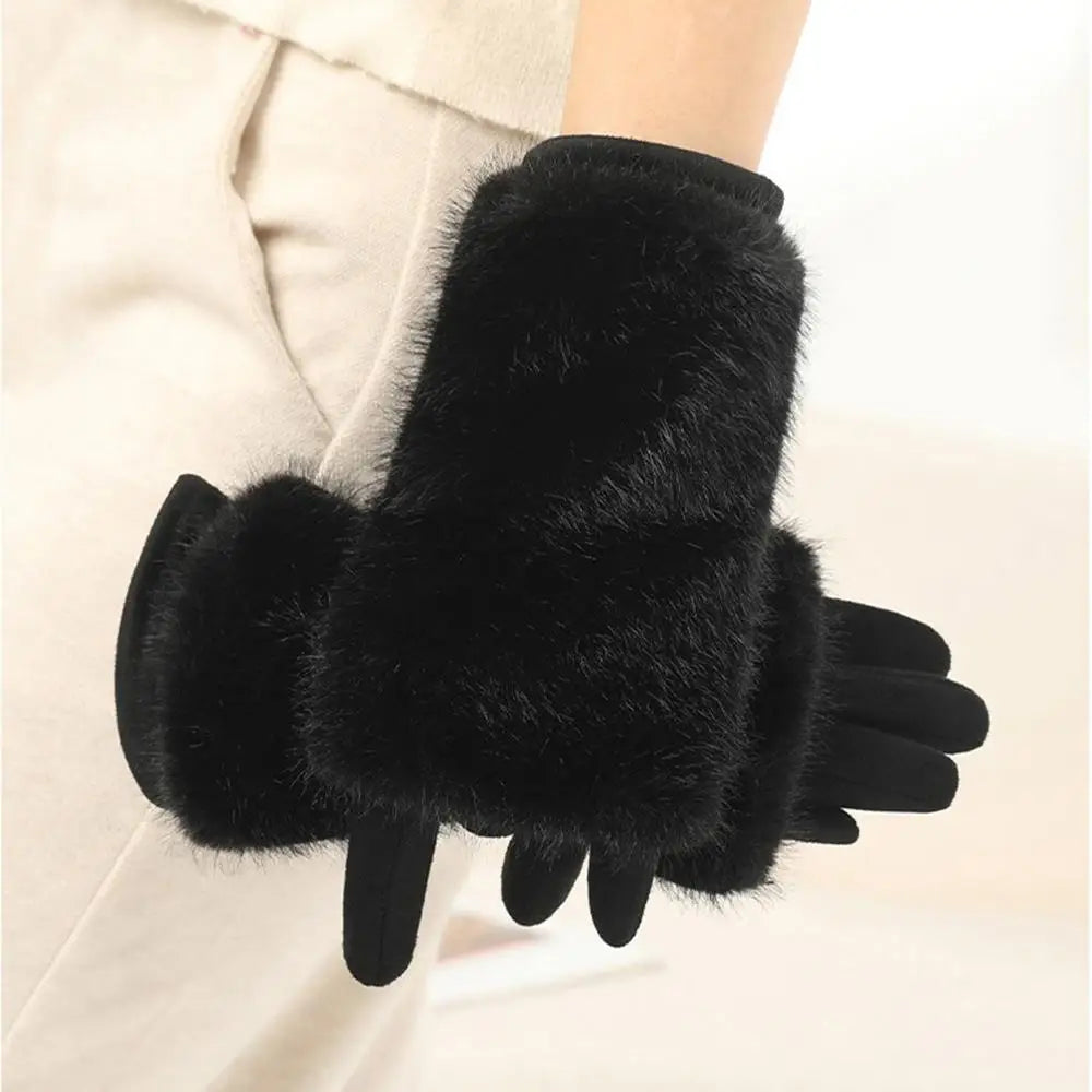Zentrivo Suede Rabbit Fur Touch Screen Winter Gloves