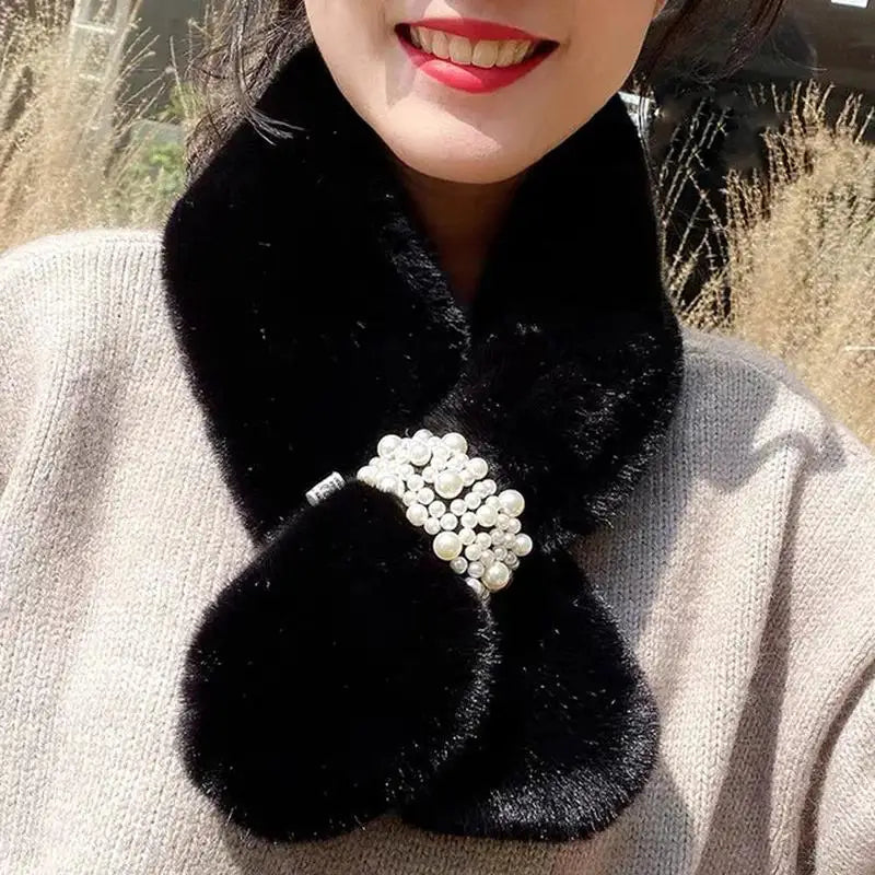 Zentrivo Luxury Faux Fur Pearl Winter Scarf
