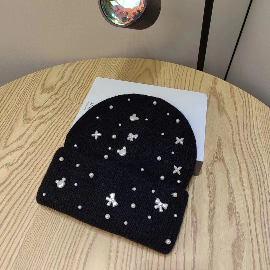 Zentrivo Pearl Accent Knit Beanie Winter Hat
