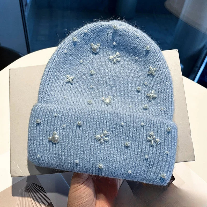 Zentrivo Pearl Accent Knit Beanie Winter Hat