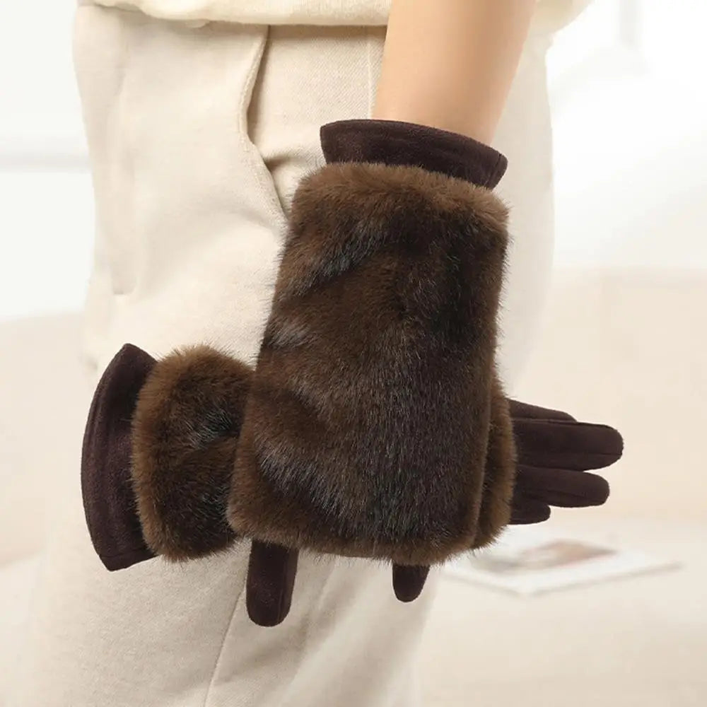 Zentrivo Suede Rabbit Fur Touch Screen Winter Gloves