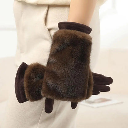 Zentrivo Suede Rabbit Fur Touch Screen Winter Gloves