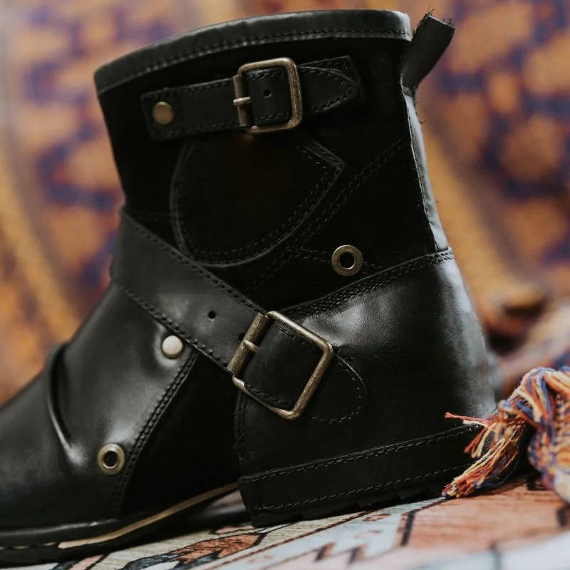Zentrivo Men's Vintage Style Buckled Ankle Boots