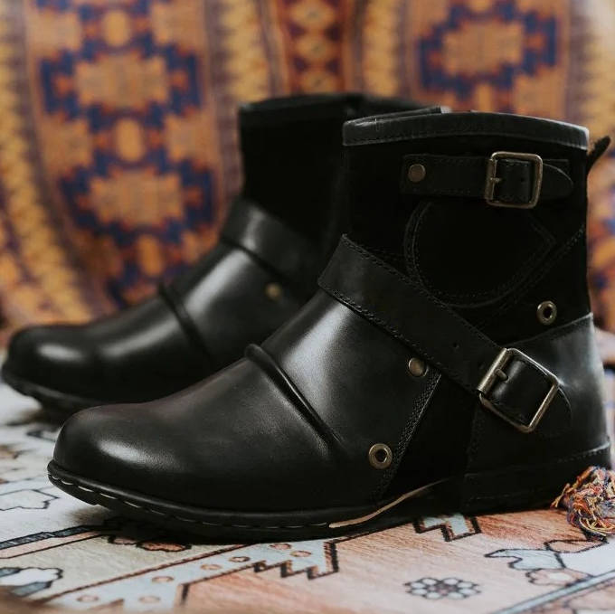 Zentrivo Men's Vintage Style Buckled Ankle Boots
