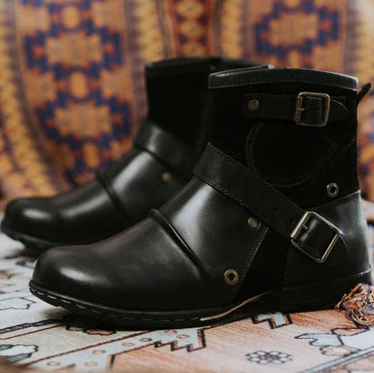 Zentrivo Men's Vintage Style Buckled Ankle Boots