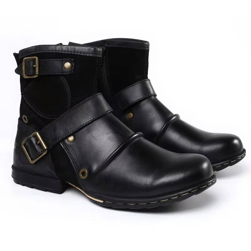 Zentrivo Men's Vintage Style Buckled Ankle Boots