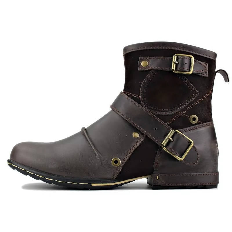 Zentrivo Men's Vintage Style Buckled Ankle Boots