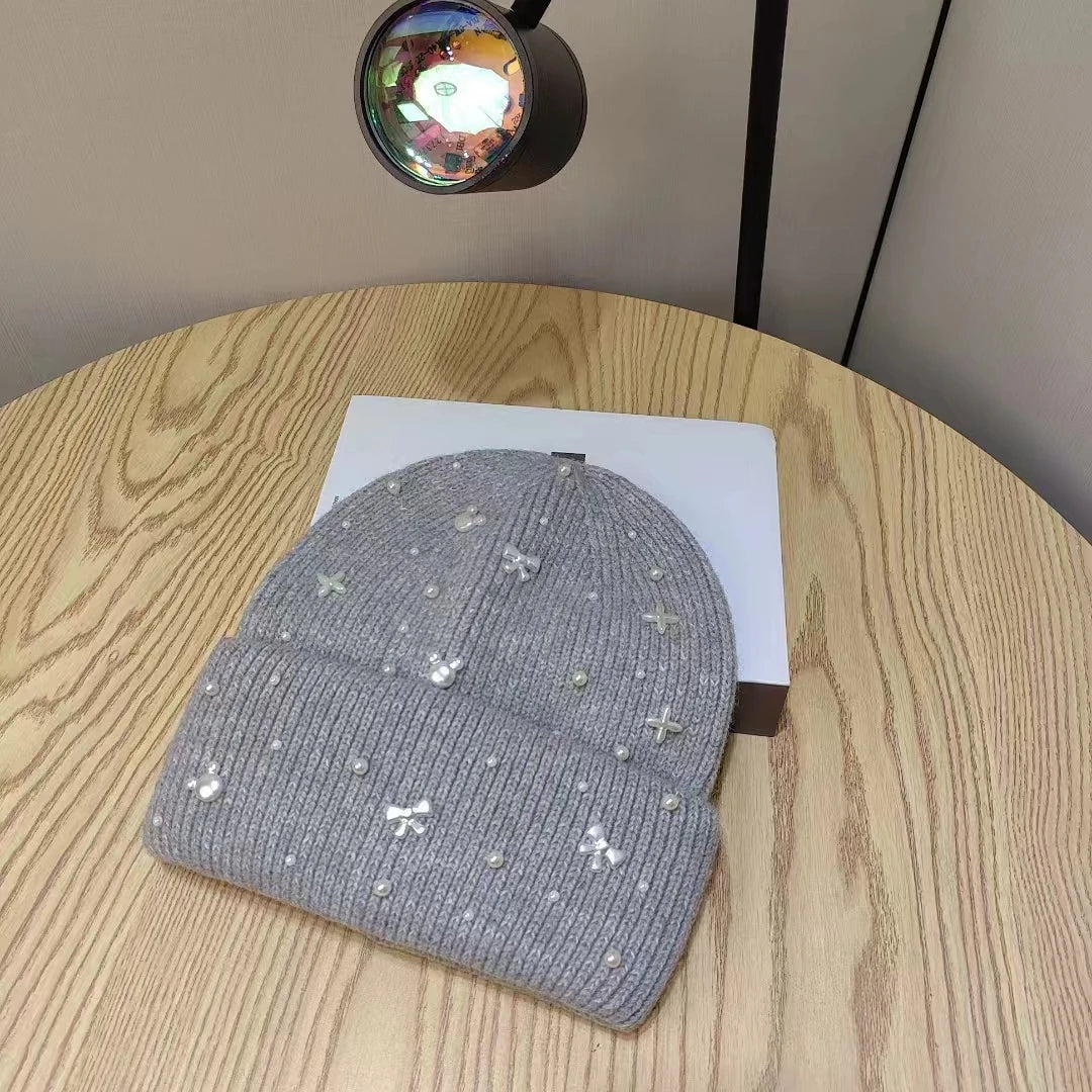 Zentrivo Pearl Accent Knit Beanie Winter Hat