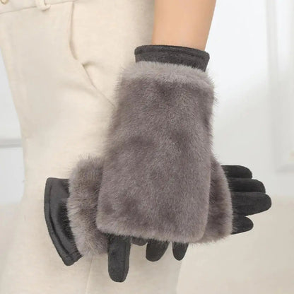 Zentrivo Suede Rabbit Fur Touch Screen Winter Gloves