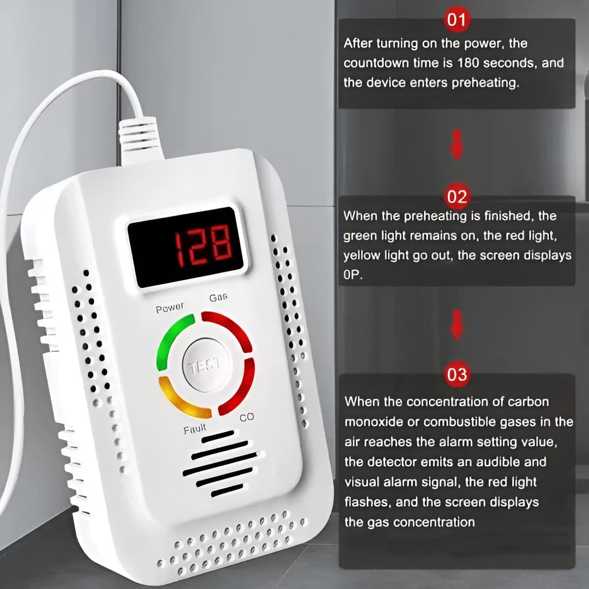 Zentrivo Plug-In Household Gas and CO Detection Unit