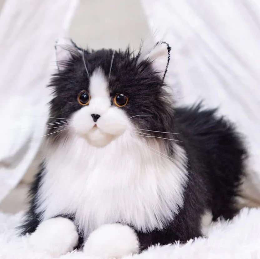 Zentrivo Lifelike Black and White Plush Cat